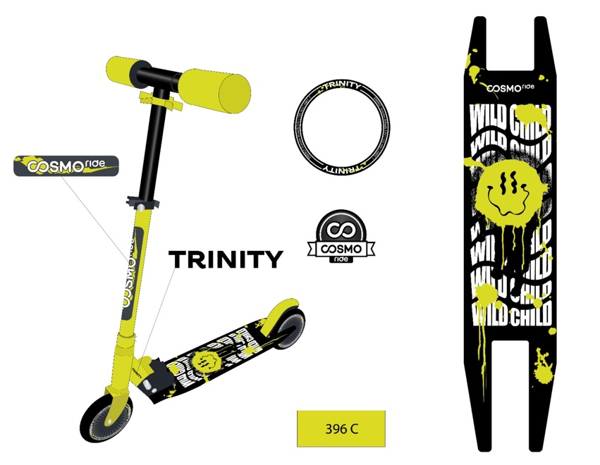 Самокат 2-колесный  COSMORIDE TRINITY CT23YE, 125 мм, черно-желтый - изображение 2