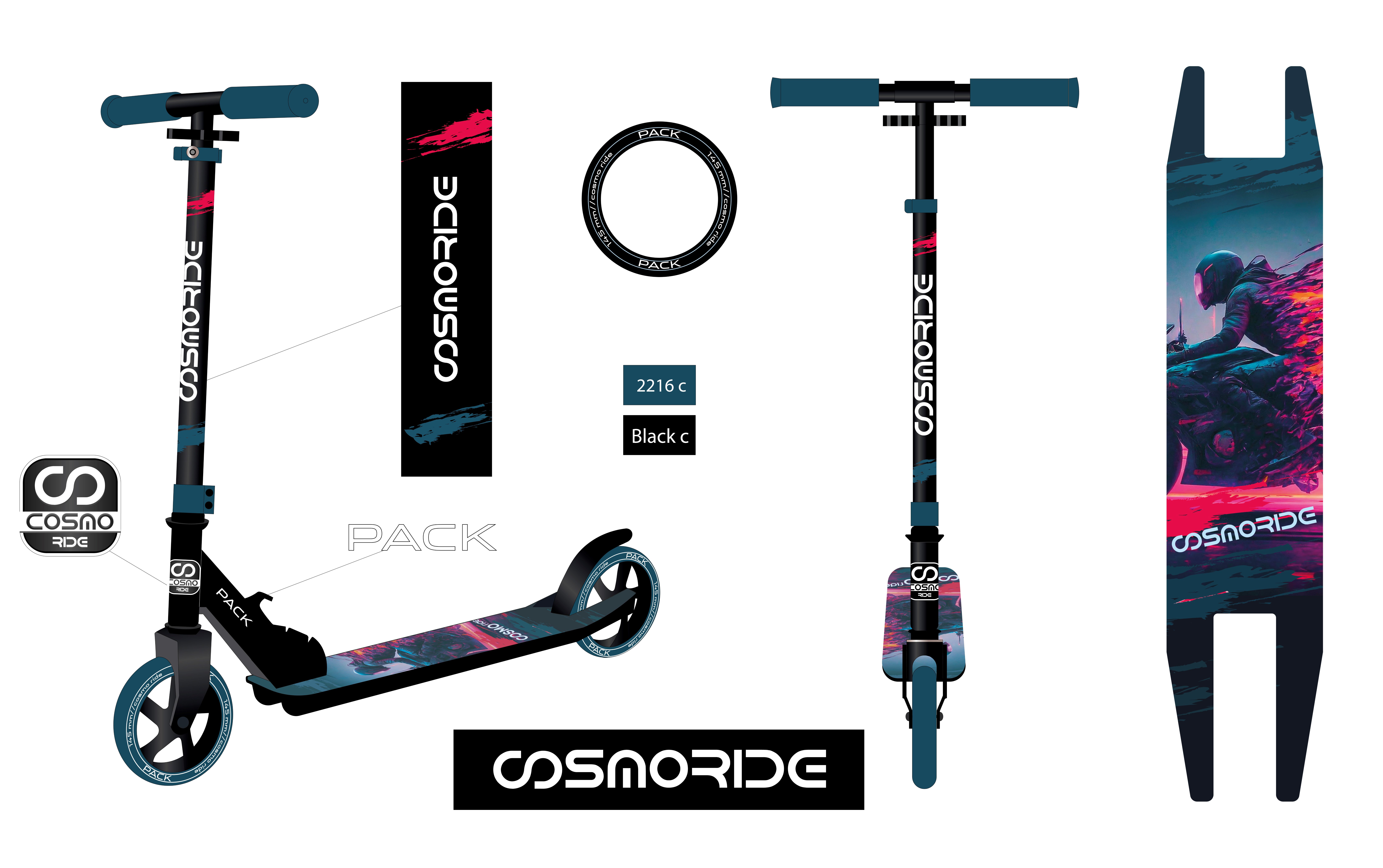 Самокат 2-колесный COSMORIDE PACK CP25BL, 145 мм, синий - изображение 2