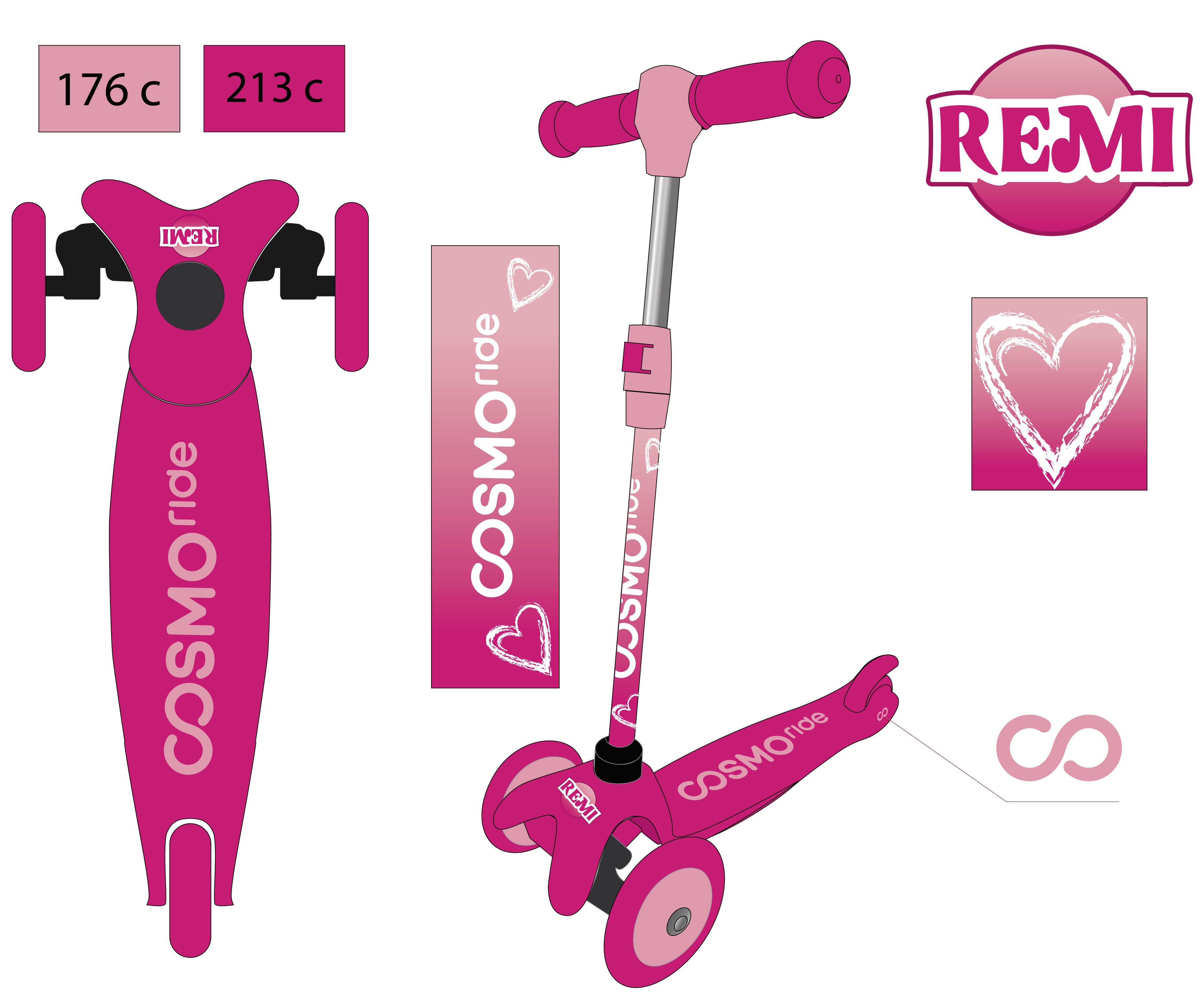 Самокат трехколесный COSMORIDE REMI, фуксия CR25PK - изображение 2