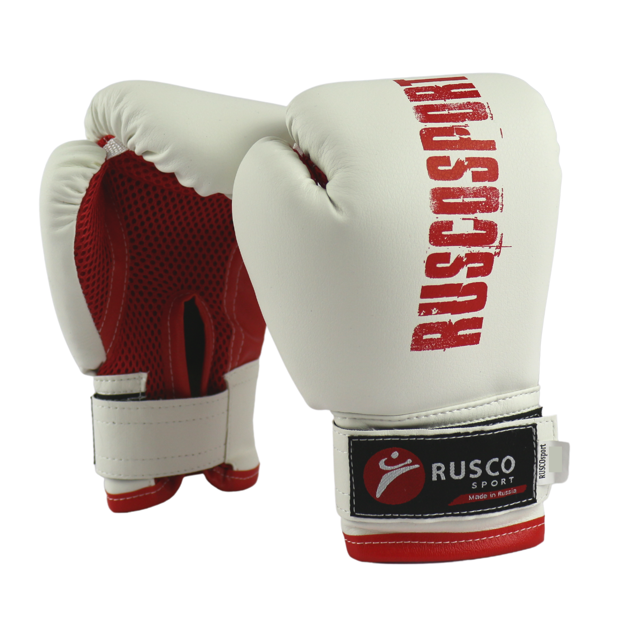Перчатки боксерские Rusco Sport бело-красные,кож.зам. - изображение 1