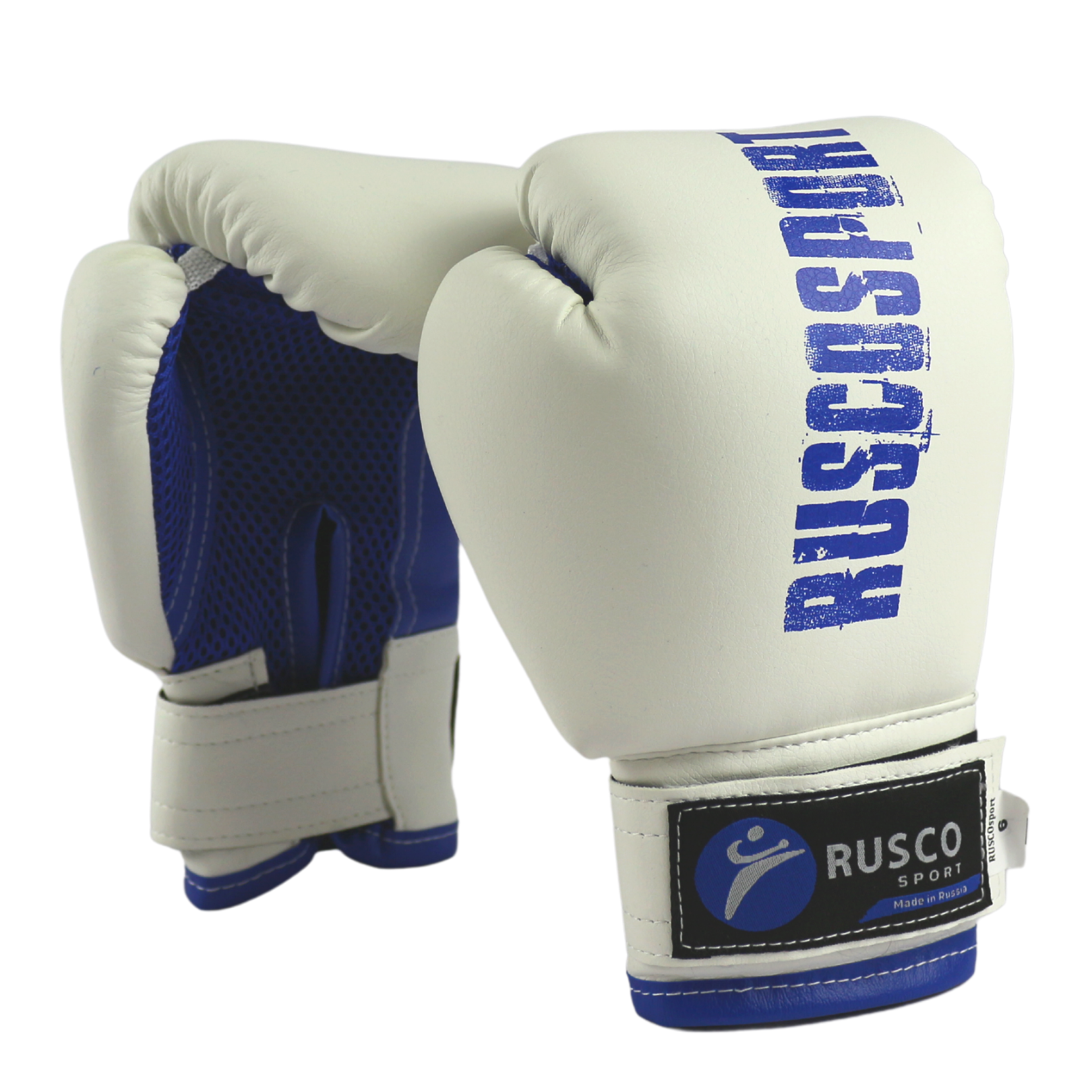 Перчатки боксерские Rusco Sport бело-синие,кож.зам. - изображение 2