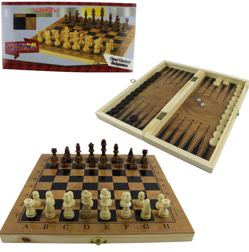 Настольная игра 3 в 1 Шахматы, шашки, нарды средний S3029 - изображение 1
