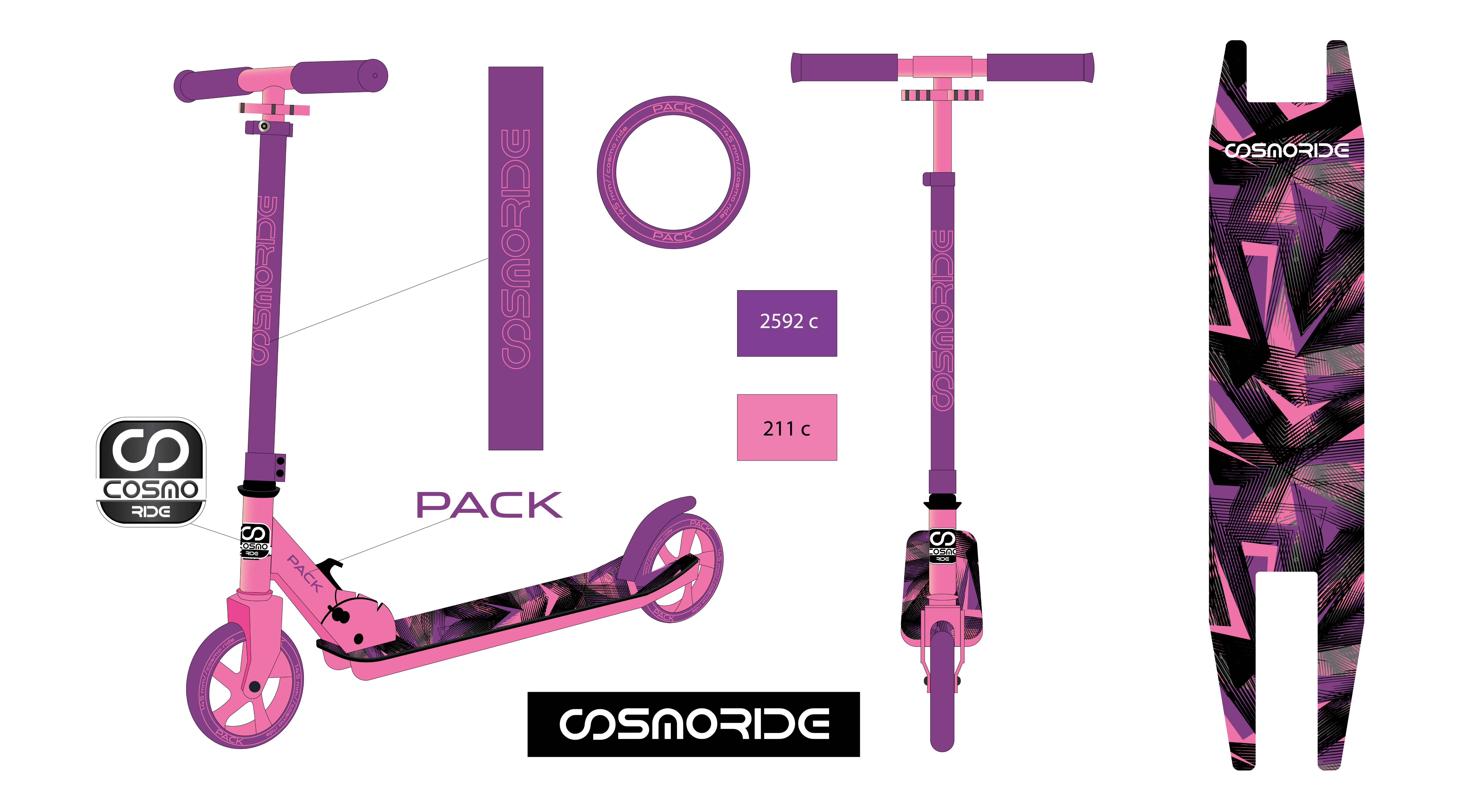 Самокат 2-колесный COSMORIDE PACK CP25VI, 145 мм, фиолетовый - изображение 2